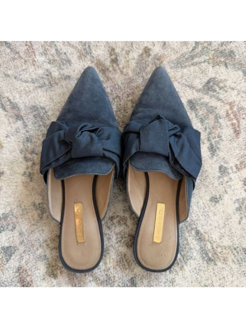 Louise et Cie Soft Suede Leather Navy Blue Pointed Toe Mule Flats Size 7